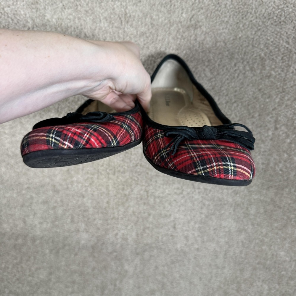 L.L. Bean Ballet Flats Shoes Womens Size 9 Red Plaid Bow Slip On Comfort - Picture 8 of 9